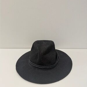 Prana Black Wide-Brim Straw Hat with Braided Band